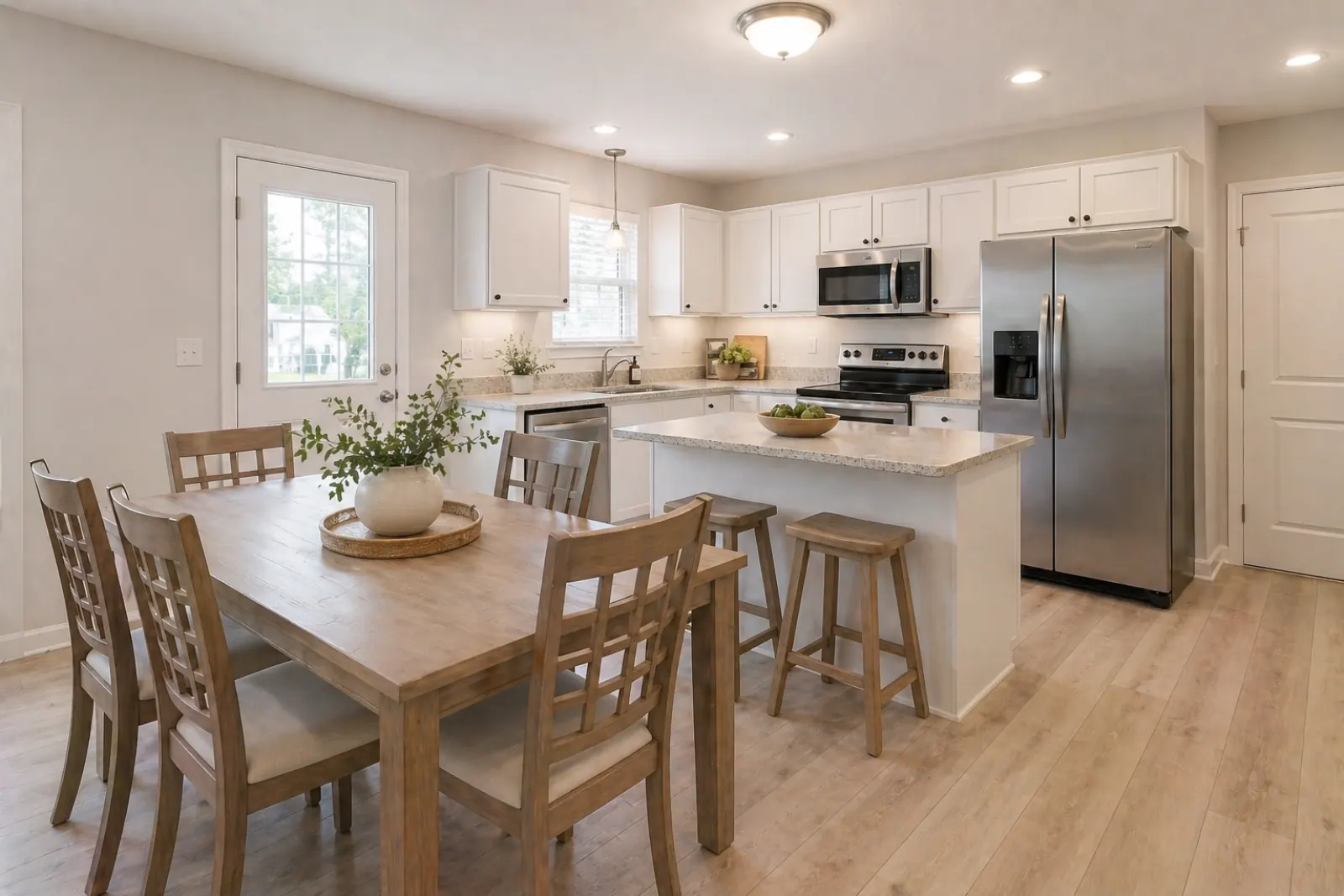 Kitchen & dining — dark builder-grade to bright & airy — after